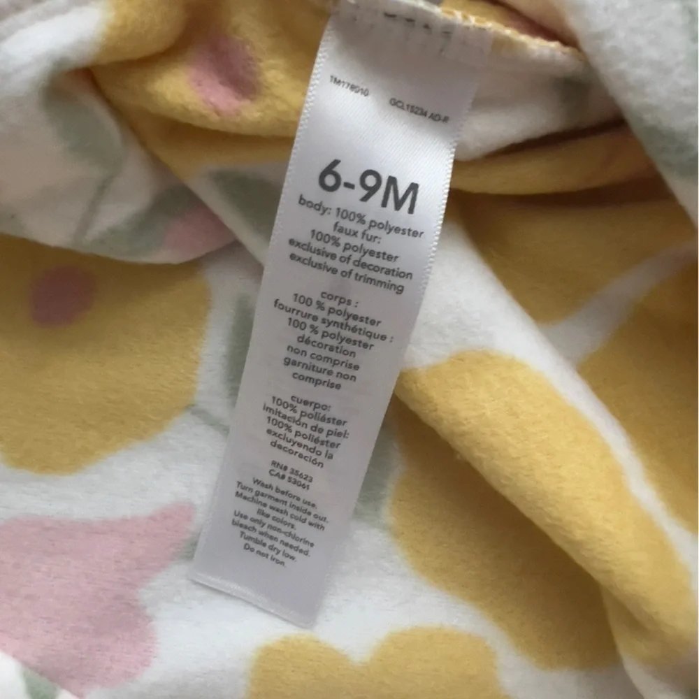 Carter's Child of Mine Floral Long Sleeve Footless Fleece Romper size 6/9 m NWT